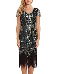 Vestido para mujer de los años 20 con lentejuelas y mangas