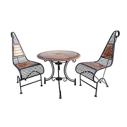 Acme Production Wooden & Iron Carved,Decorative Foolding Table with 2 Chair Set