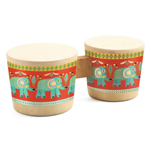 DJECO Animambo Bongo - Safe Music Instrument for Kids, Cute Educational Toddler Musical Toy for Motor Skills, Creativity, Imagination & Rythym - Toys for 3+ Years Girls & Boys