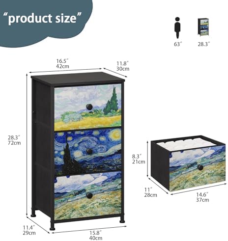 Cassettiera con 3 cassetti in tessuto Van Gogh armadietto comodico da toeletta per camera da letto, armadio industriale corridoio, soggiorno, cameretta dei bambini