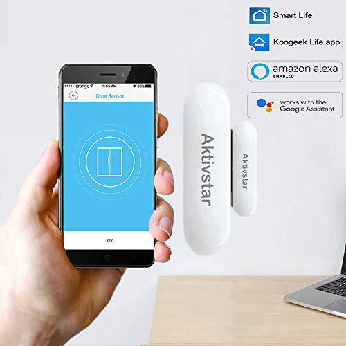 Aktivstar-Alarma-para-Puerta-Inteligente-Sensor-Magntico-Antirrobo-de-Control-por-APP-y-Conexin-WiFI-Detector-para-Puertas-y-Ventanas-Caja-Cajn-Compatible-con-Alexa-Google-Home-IFTTT