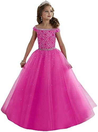Meilishuo Girls High Neck Beads Flower Girl Pageant Ball Gowns