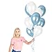 Metallic Pearl White and Light Baby Blue Balloons 12 Inch Thick Latex Balloon Pack of 72 and 65 Yards Curling Ribbons Party Set for Elephant Baby Shower Birthday Wedding Gender Reveal Party Supplies