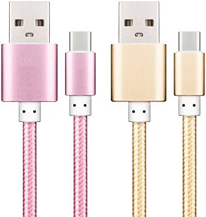 AreaJD 2Pack 6ft Braided Micro USB 2.0 Type C Cable with Reversible Connector for New Macbook 12'', Nexus 6P, 5X, OnePlus 2, Lumia 950, 950XL, ChromeBook Pixel, Nokia N1 (Golden and Pink)