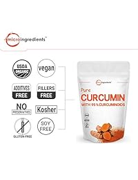 Curcumina en polvo USDA con micro ingredientes 95% (extracto de cúrcuma orgánica), potente antioxidante antiinflamatorio, 1