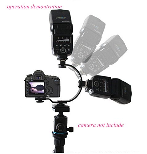 INSEESI C-Shaped Flash Bracket with Two Hotshoe and 2 Tripod Screws for LED Video Light DSLR Camera Camcorder
