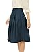 Allegra K Women's High Waist Floral Jacquard Pleated A Line Skirt L Navy Blue