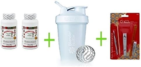 Nopalina Flax Seed Plus Formula Capsules 120 CT (Pack of 2) + 20oz assorted water bottle + Chica Family Manicure Kit (BUNDLE)
