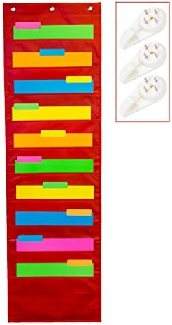 School Savings Hanging Document Organizer (Red) – 10 Large Wall Pockets for Important Home, School or Office Paperwork, Letters or Files – Essential Work Supplies