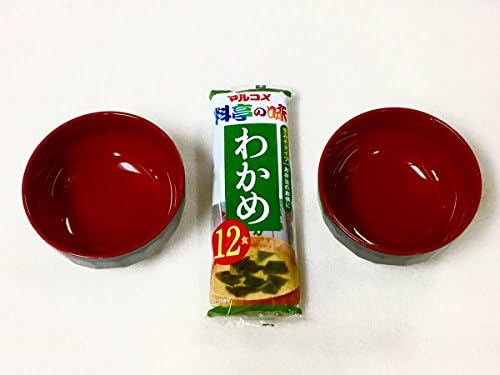 JapanStyle Japanese Miso Soup Donburi Bowl dia. 12.5 cm 77g [Black x Vermilion ] x 2 with 12pcs of miso soup paste
