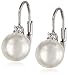 Amazon Collection Sterling Silver Simulated Shell Pearl and Cubic Zirconia Leverback Earrings (8mm)
