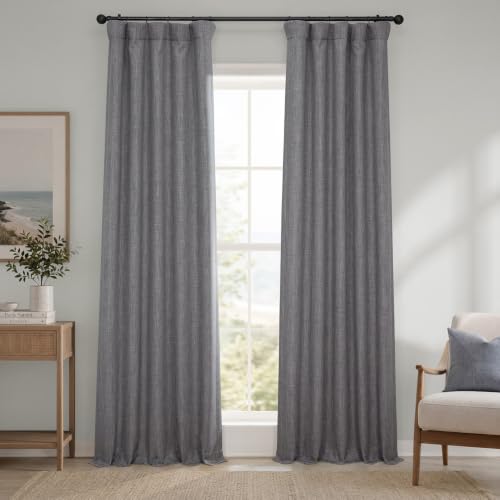 HPD Half Price Drapes Faux Linen Room Darkening Curtains - 96 Inches Long Luxury Linen Curtains for Bedroom & Living Room (1 Panel), 50W X 96L, Blazer Grey