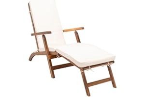 SAFAVIEH Outdoor Collection Palmdale Natural Brown Solid Wood/Beige Cushion Chaise Lounge Chair (PAT7015C)