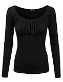 NINEXIS Empire Waist Scoop Neck Gathered Front Rayon Top (S-3XL/12 Colors) BLACK 1XL