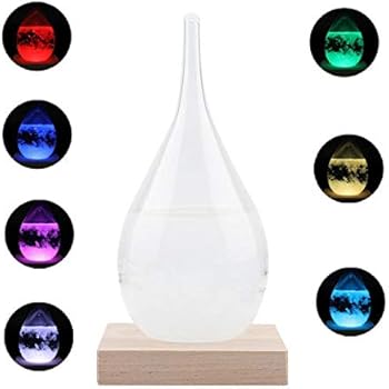 Weather Predictor, Barometer Bottle with 7 Different Stunning Colorful LED Depending on The Temperature, with Wood Base