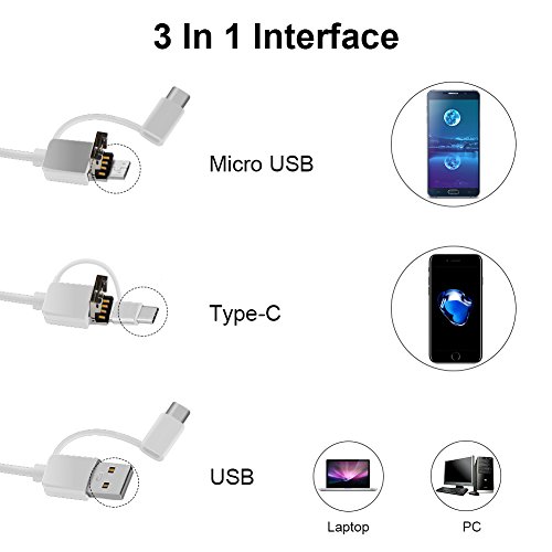 Ear Endoscope, 1.3MP 720P HD Ear Scope USB Otoscope Inspection Ear Camera Borescope Ear Pick Ear Cleaning Ear Wax Removal Tool with 6 LED Lights for Micro USB, USB-C Android Phone, Windows, Mac, PC