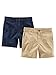 Simple Joys by Carter's Boys' Flat Front Shorts, Pack of 2, Light Khaki Brown/Navy, 4T