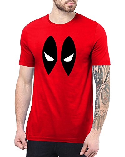 Mens Red Deadpool Tshirt Costume Shirt | Eye Mask, XL