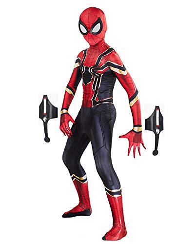 Rulercosplay Unisex Spandex Spider Costume with Web Shooters Lycra Zentai Halloween Cosplay Costumes Kids/Adult 3D Style (Kids-M, Iron Spider)