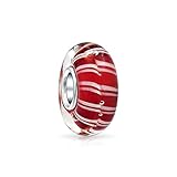 Bling Jewelry .925 Sterling Silver Red White Murano Glass Bead Compatible with Pandora Bead Bracelet