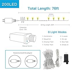 suddus Christmas Lights Outdoor,66 ft 200 LED Warm
