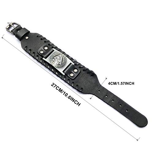 AZORA Punk Leather Bracelet Handmade Wide Cuff Bangle Wristband Adjustable Bracelets for Men,Teens,Boys,Women (Celtic Cross Leather Bracelet Black)
