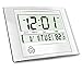 HeQiao Silent Desk Clocks Digital Wall Clock Simple Large LCD Alarm Clock with Temperature Calendar for Home Office (Silver)