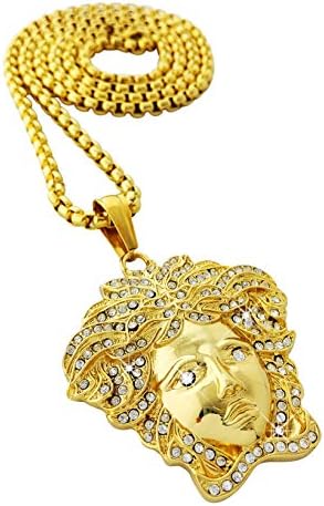 18k Gold Plated Iced Out Medusa Pendant Stainless Steel Necklace with 30" Chain