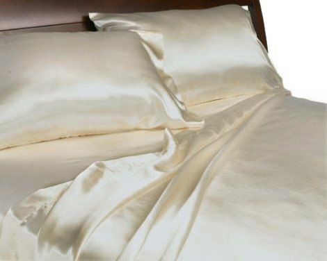 Royal opulance luxurious satin queen sheet set,ivory