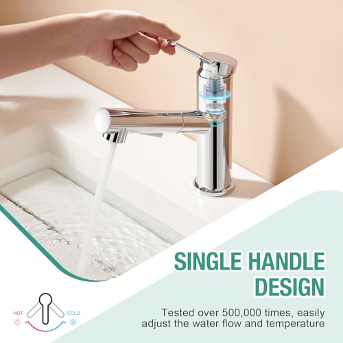 Faustina Mixer Tap Removable Bathroom Tap, Single-Lever Basin Tap Basin Tap Bathroom Taps Cold and Hot Water Stainless Steel, Polished, Chrome