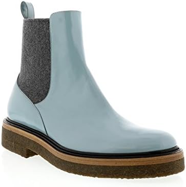 Dries Van Noten Light Blue Patent Short Boot With Grey Elastic Insert