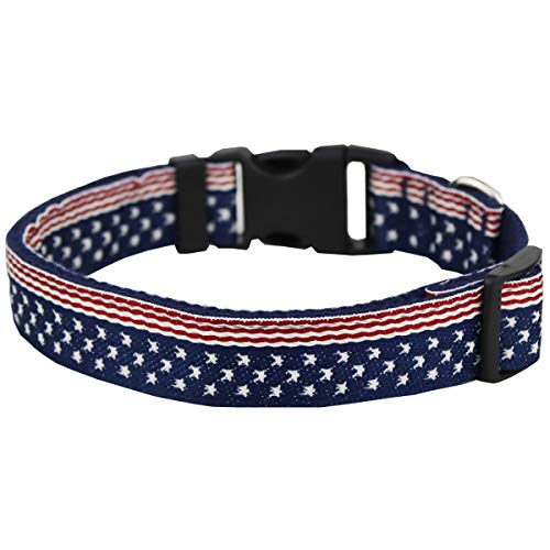 Egoola American Flag Dog Collars Adjustable USA Basic Dog Collar Soft Comfortable Pet Collar for Size S M and L Dogs (M 19-13 inch)