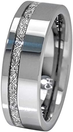 PCH JewelersMeteorite Ring 8mm Tungsten Wedding Band Thin Strip High Polish