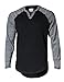 ZIMEGO Men's Long Sleeve Color Block Raglan V Neck Henley Curved Hem Slim Shirts Black/Heather Grey