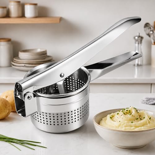 Espremedor de Batata Inox Manual Profissional – Amassador de Batatas e Legumes, Ideal para Purê, Nhoque e Cozinha - Utensílio de Cozinha em Aço Inoxidável