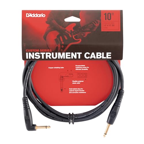 Planet Waves DAddario Guitar Cable - Guitar Lead - Shielded Ends - 1/4 Inch Male to 1/4 Inch Male - Custom Series - 10 Feet/3.05 Meters - Straight End/Right Angle - 1 Pack
