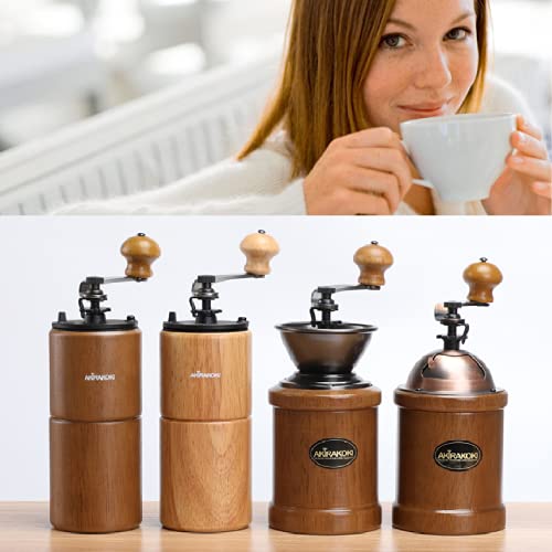 AKIRAKOKI Manual Coffee Grinder Wooden Coffee Bean Mill with Cast Iron