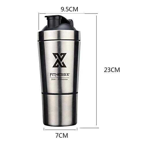 X SIM FITNESSX 700ml+200ml Eiweiss Protein Shaker mit Pulverfach Edelstahl Shaker Eiweiß Becher mit Siebeinsatz für… – Bild 5