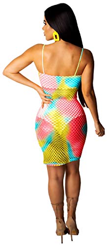 Women's Sexy Spaghetti Straps Swimsuits Bodycon Mesh Bikini Cover Ups Swimwear See Through (Large, Red Yellow1)