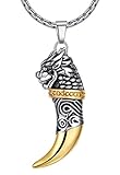 Men's Stainless Steel Tribal Lion Horn Biker Pendant Necklace, 23