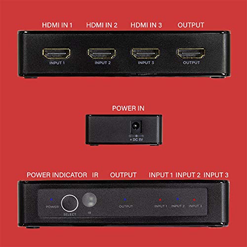 enKo 3 Ports HDMI Switch Hub 3x1 Switch Splitter Includes IR Remote Supports Full 1080P 3D Player - Thumbnail 2