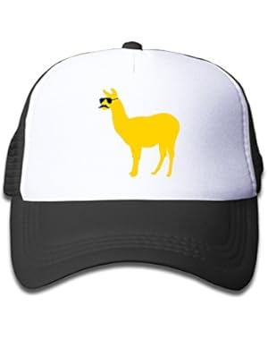 Kid's Funny Llama With Sunglasses And Mustache Trucker Mesh Baseball Cap Hat Trucker Hats Black