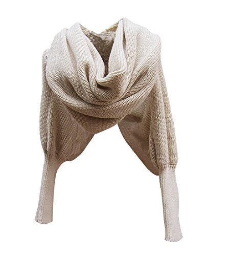 Autunm Winter Fashion Unisex Crochet Knitted Scarf Cape Shawl with Sleeves (Beige)