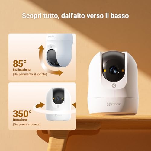 C6N G1 3K Telecamera Wi-Fi Interno, 5MP Videocamera Sorveglianza Interno Pan/Tilt/Zoom, Rilevamento di Persone, Visione Notturna a Colori con WDR, Chiamata Bidirezionale, WiFi 2.4Ghz
