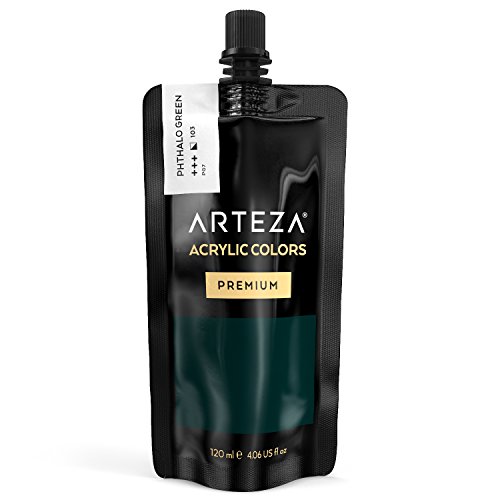 ARTEZA Acrylic Premium Artist Paint, Phthalo Green Color, (120 ml Pouch, Tube)