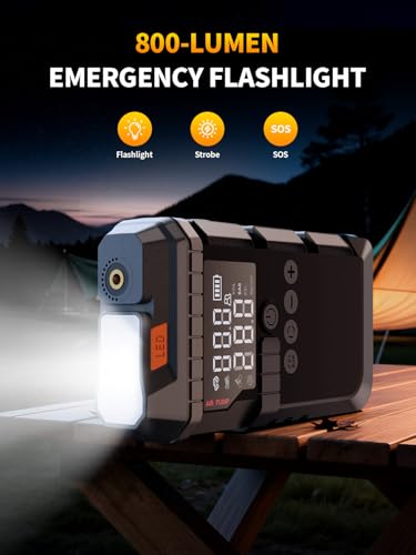 Car Jump Starter with Air Compressor, 6000A 160PSI Booster Pack(All Gas/12L Diesel), Battery Power Pack with Jump Cables, Car Battery Booster Jump Starter with Lights, Gloves