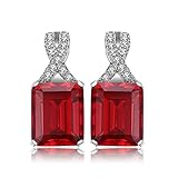 JewelryPalace Emerald Cut 6ct Created Red Ruby Clip On Earrings 925 Sterling Silver
