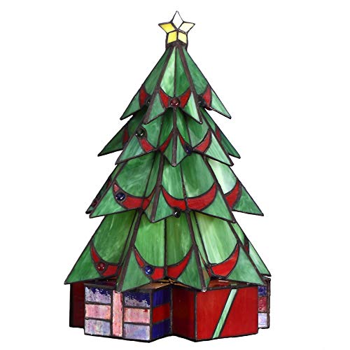 Bieye L10678 Pine Christmas Tree Tiffany Style Stained Glass Accent