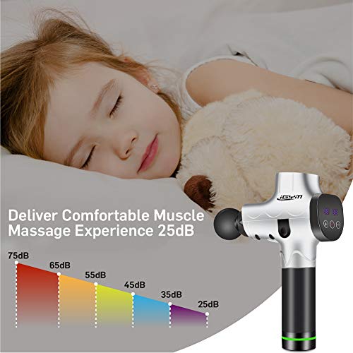 iGYM Massage Gun Handheld Muscle Electric Massager Deep Tissue Percussion Treatment Device Pain Relief for Athletes with Quiet Motor, 20 Adjustable Vibraion Speed, 6 Massager Head and Portable Bag - Thumbnail 5