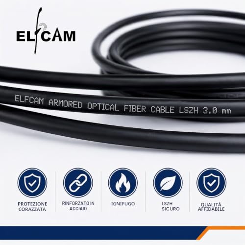 Elfcam® - 35M/114.8ft Fiber Optic Cable with Corrugated Steel Armor LC/UPC for LC/UPC OM3 Multimode Duplex 50/125um LSZH, Suitable for Outdoor and Indoor Installations, Black, 35M